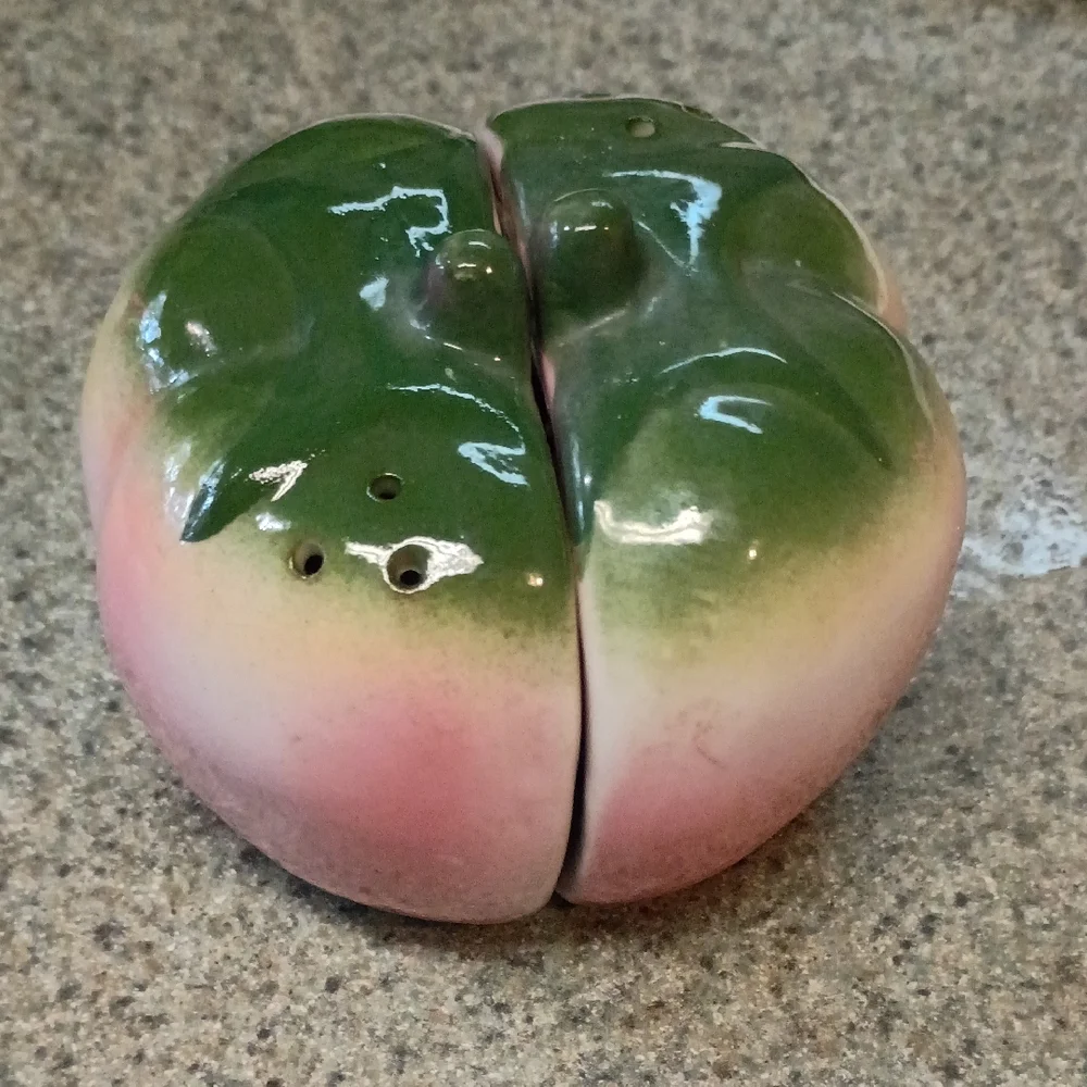 Green and Pink Ceramic Tomato Salt and Pepper Shakers